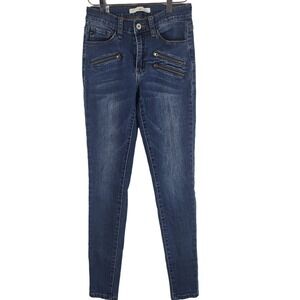 Kancan Jeans 3/25 Womens Mid Rise Skinny Leg Medium Wash Zipper Pockets